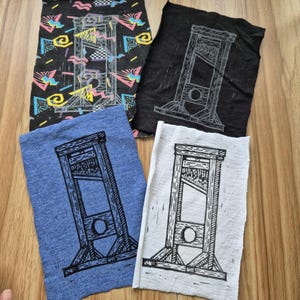 Handmade Guillotine Lino Print Sew On Patch - Black, Blue, Red, Yellow, White