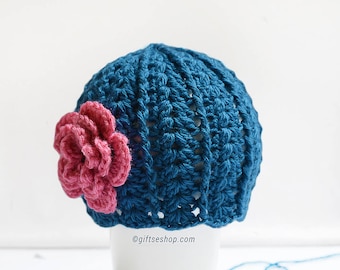 Easy Crochet Baby Hat Pattern Newborn- One Year with Flower Hat Pattern n66-1