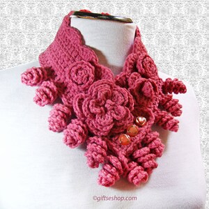 Crochet Cowl Pattern, Crochet Neck Warmer, Pattern Cowl with Flowers Tutorial N70 image 3