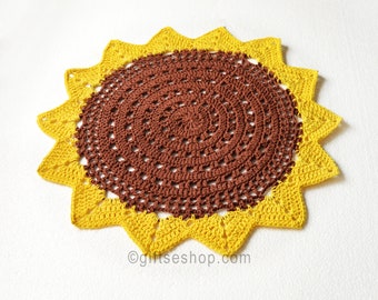 PATTERN Crochet Sunflower Table Placemat Pattern, Crochet Pattern Sunflower Doily, Sunflower Sousplat, Table Cover Doily Rug