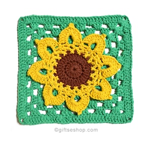 Crochet Pattern Sunflower Granny Square, PDF Pattern, Motif for Blankets, Sunflower Motif, Square Pattern, Granny Square no133