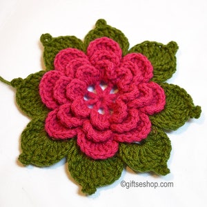 Crochet Flower Pattern with Leaves no86