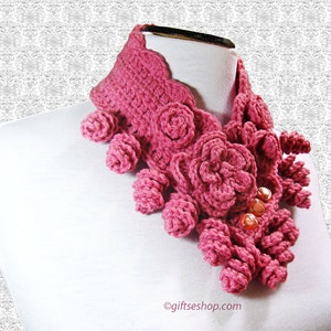 Crochet Cowl Pattern, Crochet Neck Warmer, Pattern Cowl with Flowers Tutorial N70 image 2
