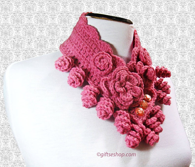 Crochet Cowl Pattern, Crochet Neck Warmer, Pattern Cowl with Flowers Tutorial N70 image 2