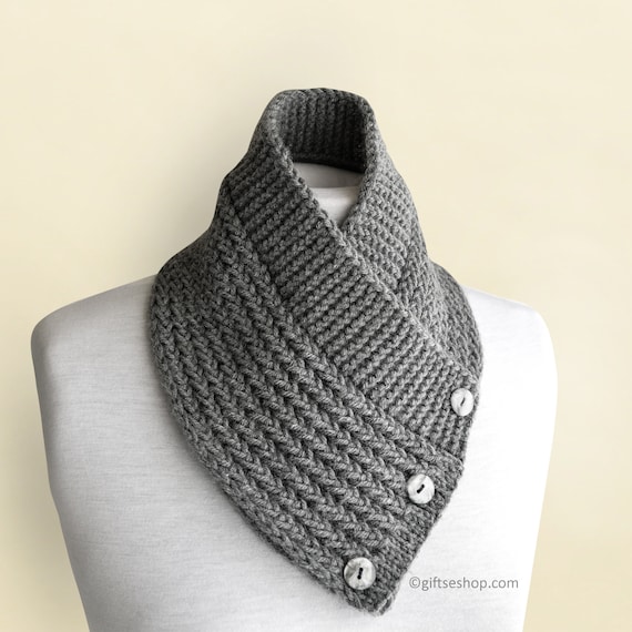 Buttoned Scarf Cowl Knitting Pattern Men Women Knitted Cowl