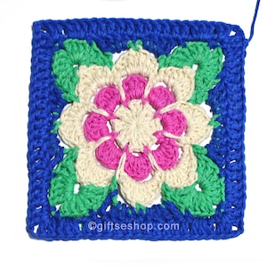Flower Granny Square Crochet Pattern, Crochet Flower Afghan Blanket Pattern, Floral Granny Square no138