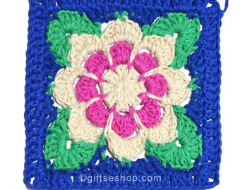 Flower Granny Square Crochet Pattern, Crochet Flower Afghan Blanket Pattern, Floral Granny Square no138