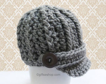 Crochet Pattern- Baby Boy Hat Pattern- Newsboy Hat - Crochet  Visor Cap n54 Newborn Baby to One Year Photo Prop