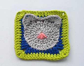 Crochet Kitty Cat Granny Square Pattern / Animal Granny Square n143