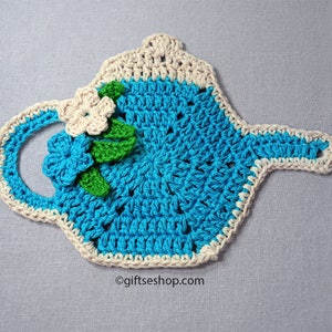 Crochet teapot coaster pattern, tea coaster kitchen table decoration Instant download PDF no 94 image 2