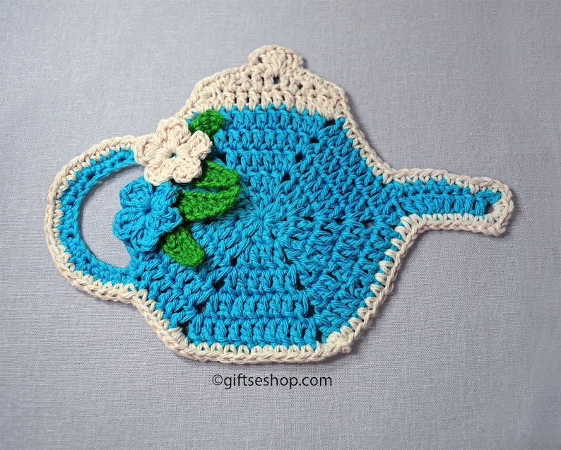 Crochet teapot coaster pattern, tea coaster kitchen table decoration Instant download PDF no 94 image 2