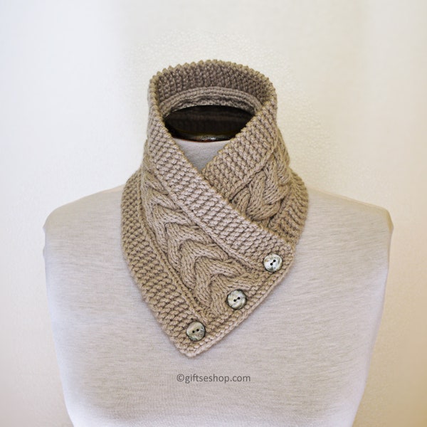 Knitting Pattern Button Cowl Scarf Pattern / Men Women Scarf Pattern no120