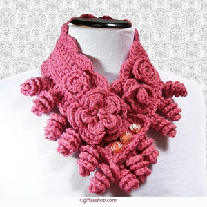 Crochet Cowl Pattern, Crochet Neck Warmer, Pattern Cowl with Flowers Tutorial N70 image 1