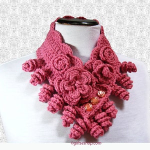 Crochet Cowl Pattern, Crochet Neck Warmer, Pattern Cowl with Flowers Tutorial N70 image 5