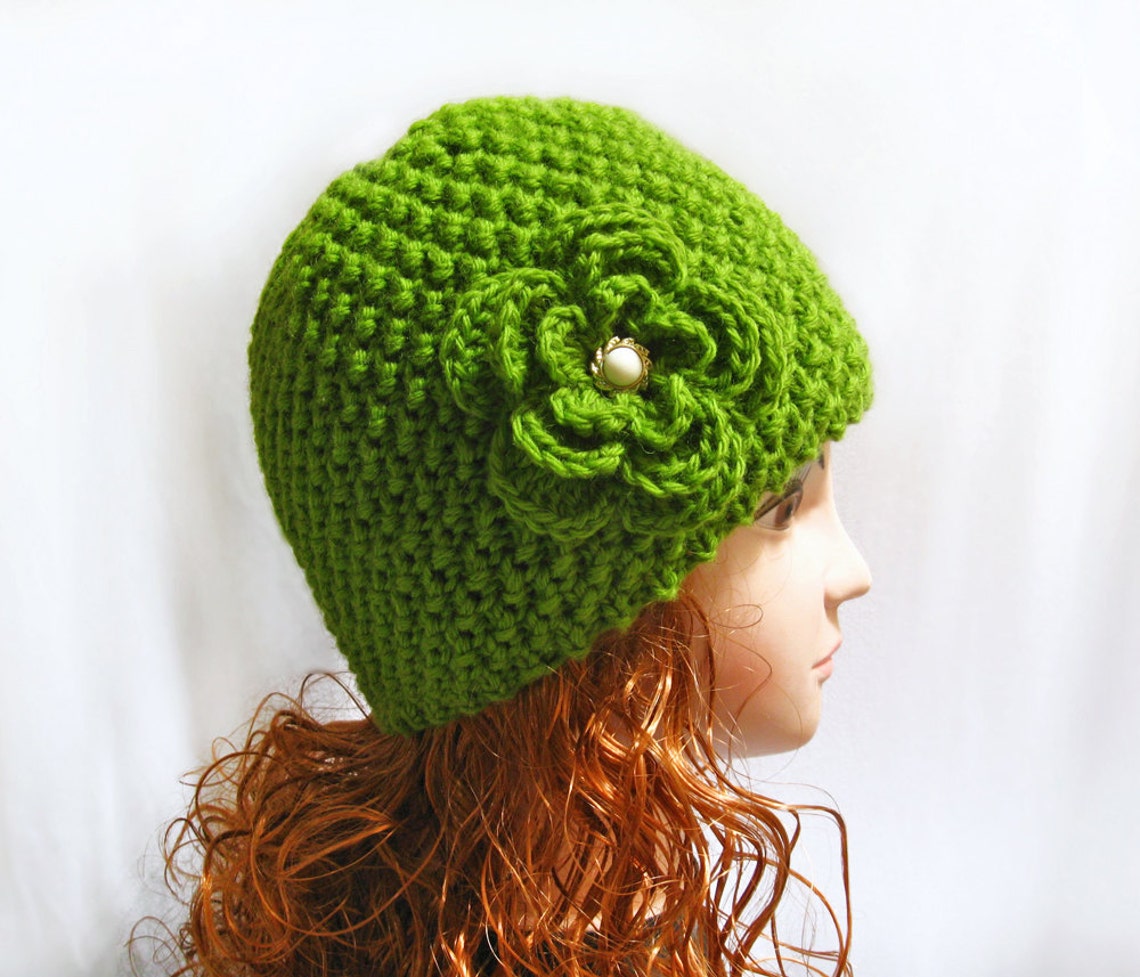 Knitting pattern beanie hat hand knit with flower hat pattern Etsy