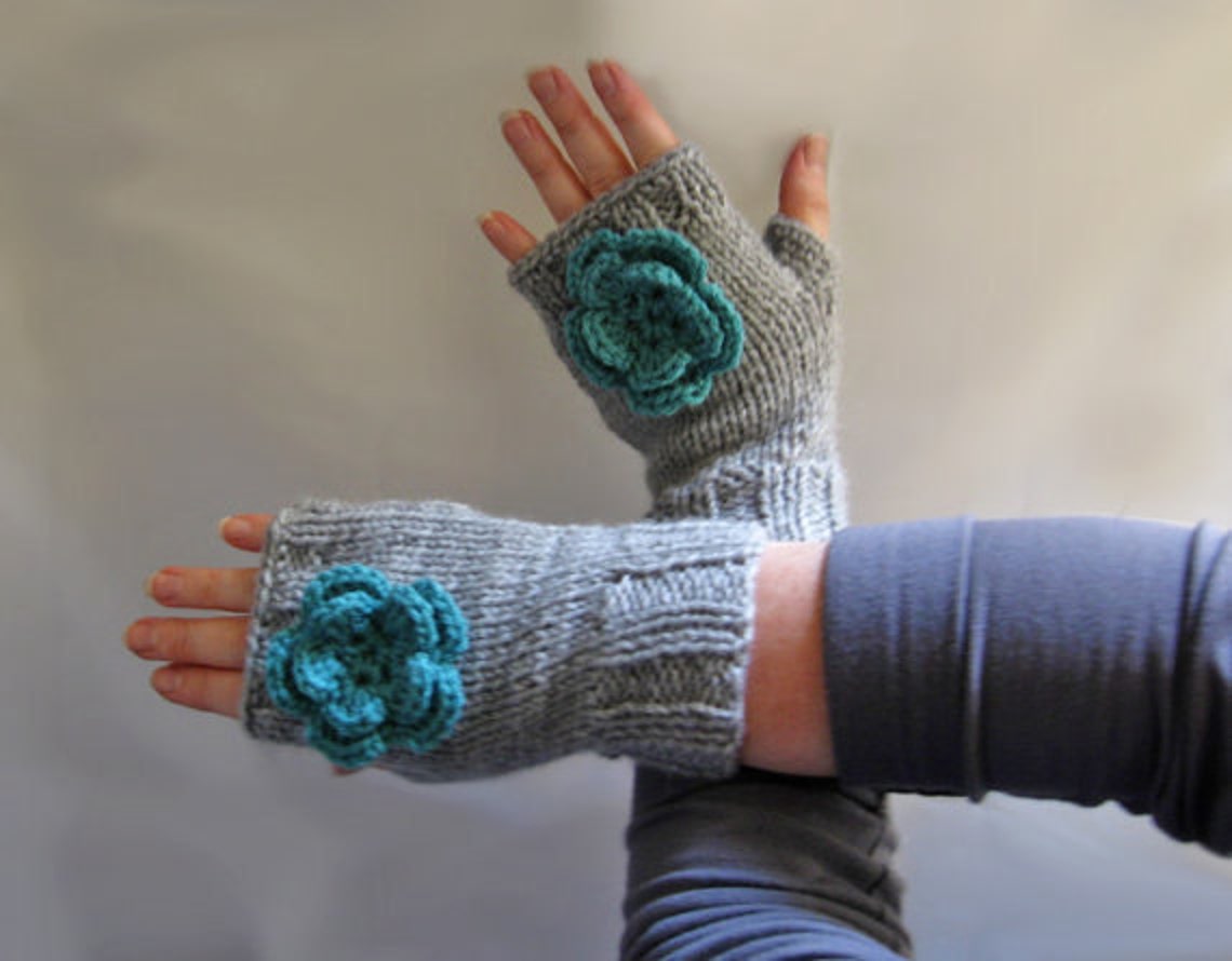 32 Two Needles Knit Fingerless Glove Pattern Tutorial With Etsy