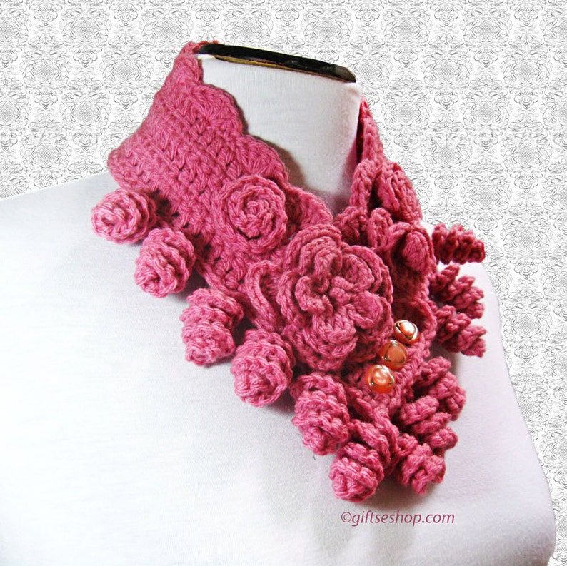 Crochet Cowl Pattern, Crochet Neck Warmer, Pattern Cowl with Flowers Tutorial N70 image 4