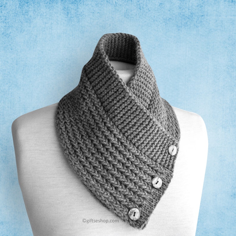 Buttoned Scarf Cowl Knitting Pattern Men Women Knitted Cowl Pattern no118 image 3