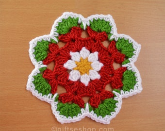 Crochet Pattern- Christmas Coaster Pattern, Mandala Pattern, Crochet Doily Instant Download PDF no132