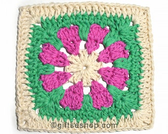 Easy Granny Square Crochet Pattern- Floral Granny Square or Sunburst Granny Square Crochet Pattern, Motif for Blankets, Bags no139