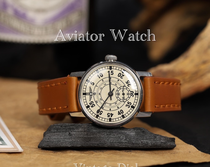 Military rare vintage watch Aviation with ZIM mechanism 2602 mark 1980s | Men’s wristwatch with leather watch strap | Watches for men