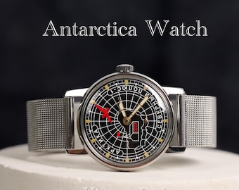 Unikatowy zegarek vintage ZIM Antarctica | Rzadki męski zegarek na rękę vintage z bransoletą ze stali nierdzewnej | Prezent dla mężczyzny