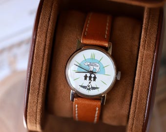 Relógio Buran Vintage Raro Urso Polar URSS Soviético Relógio de Pulso Mecânico Colecionável Presente Masculino Retrô