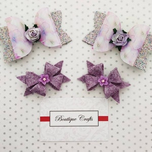 Transparent Hair Bows - felt Hair Bows - floral Stacked Hair bow - Cute Hair Clips - Toddler hair bows - Spring Hair Bows - Fringe Clips