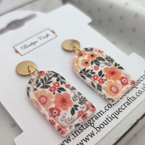 Autumn Floral Clay Earrings - polymer clay earrings - handmade earrings - Floral Print - drop earrings - Botanical earrings