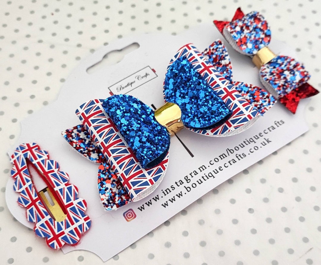Kings Coronation Hair Bow Set Union Jack Hair Bow Hair Clips Hair Bows