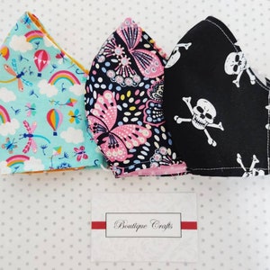 Kids Face Mask With filter Pocket - Handmade - Re-Usable - 100% Cotton - Washable - adjustable ear elastic - Face Covering - Ages 7-14