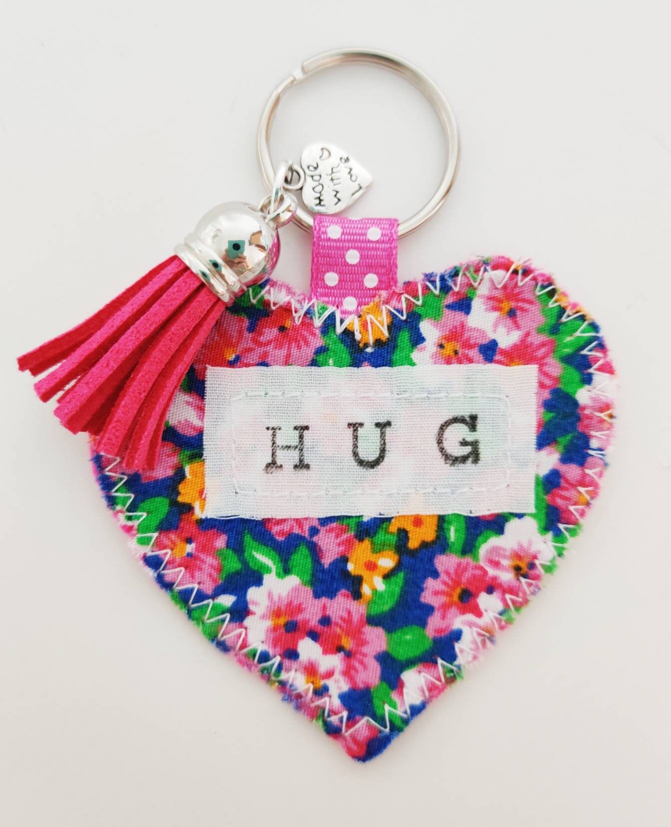 Handmade Pocket Hug heart fabric keyring bag charm | Etsy