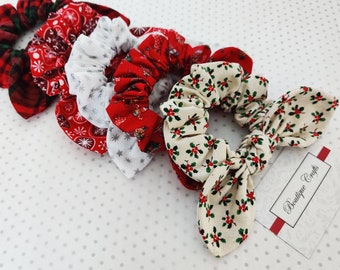 Christmas Bow Scrunchie - Hair scrunchies - Bow Hair Ties -Bow hairband - Scrunchie for Girls - Scrunchie for women - Fabric scrunchies