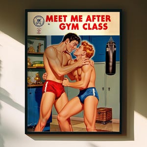 Impressão artística de luta livre gay | Pôster retrô de Tom of Finland | Homens musculosos dos anos 60