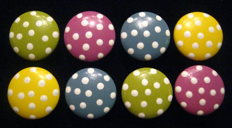 READY To SHIP Wooden Knobs Polka Dots Set of 8