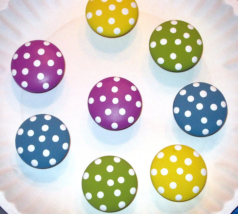 READY To SHIP Wooden Knobs Polka Dots Set of 8
