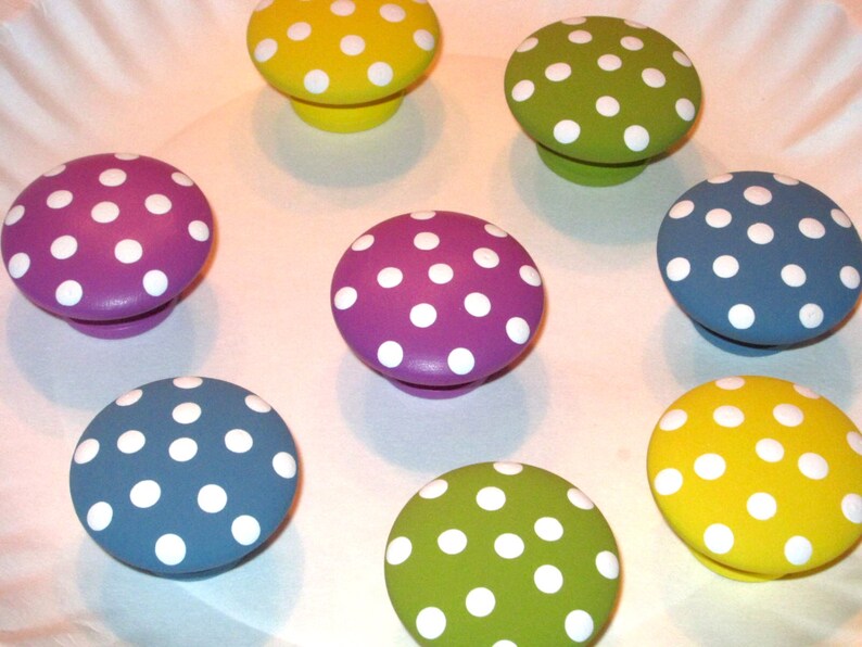 READY To SHIP Wooden Knobs Polka Dots Set of 8
