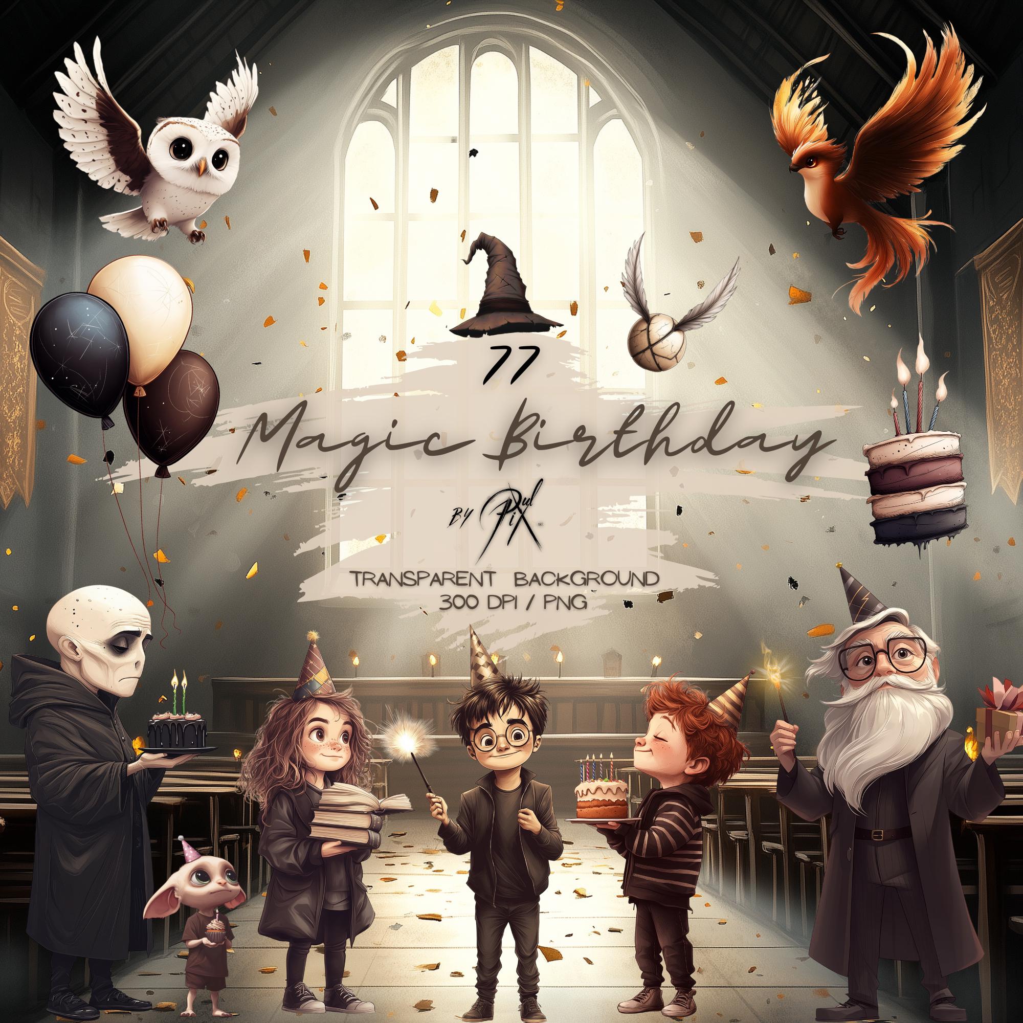 Wizard School Clipart Bundle: Magic Birthday, Witch, Owl (Digital Download)