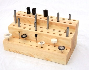 27 Holes Wooden Bur Files Saw Blades Tweezers Organizer Bench Top Hard Wood Tool