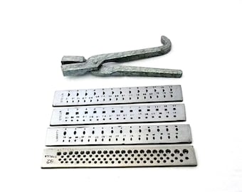 Set Of 4 Economy Steel Draw Plates: Round, Oval, Square, And Half Round With Drawing Tongs