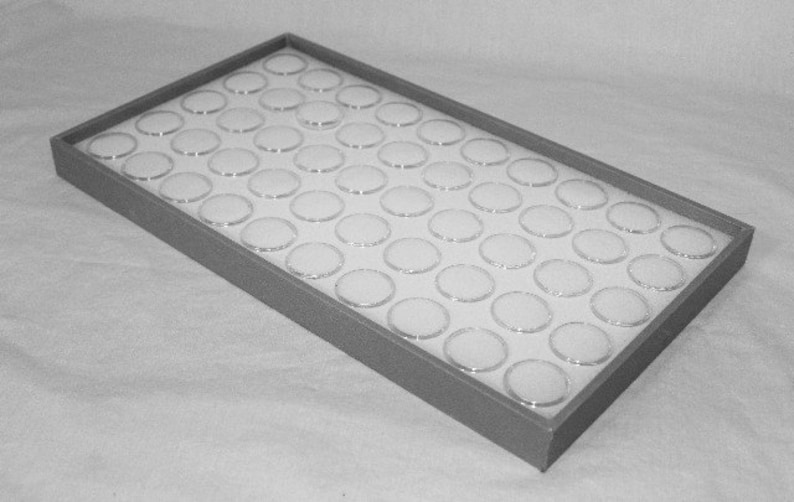GEM STORAGE GLASS TOP CASE WITH HINGED LID 25 JARS WHITE FOAM