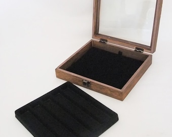 Glass Front Brown Colored Display Case With Velvet Display Pad And 5 Groove Insert