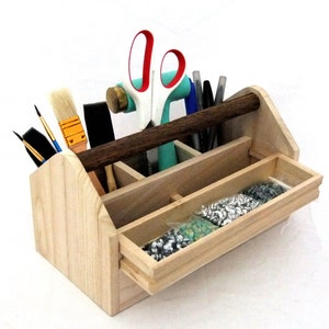 Natural Wood Tool Box / Tool Caddy With Carrying Handle