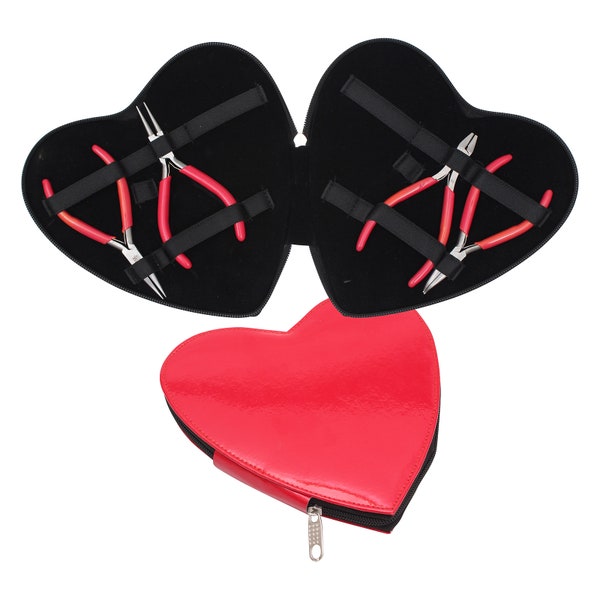 4 Piece Plier And Tweezer Set In Very Nice Red Heart Zippered Case  SALE