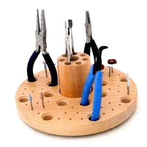 72 Hole Revolving Solid Wood Bench Top Plier, Tool, Bur, Etc Tool Organizer SALE