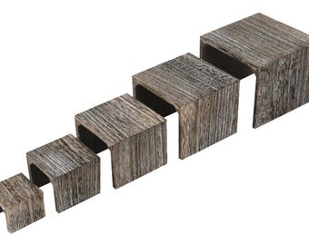 Rustic Coffee Colored 5 Piece Risers With 10 Ring Stands