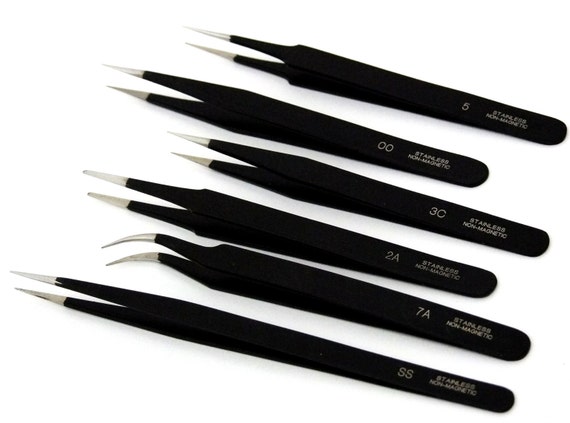 6 Piece 5 Epoxy Coated Anti Magnetic Tweezers SALE 