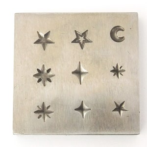 Shot Plate 9 Designs Celestial Shapes Impression dies | silversmith supplies | silversmith tools | metal stamps for jewelry Stars Moons