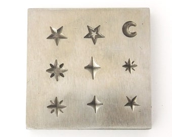 Shot Plate 9 Designs Celestial Shapes Impression dies | silversmith supplies | silversmith tools | metal stamps for jewelry Stars Moons