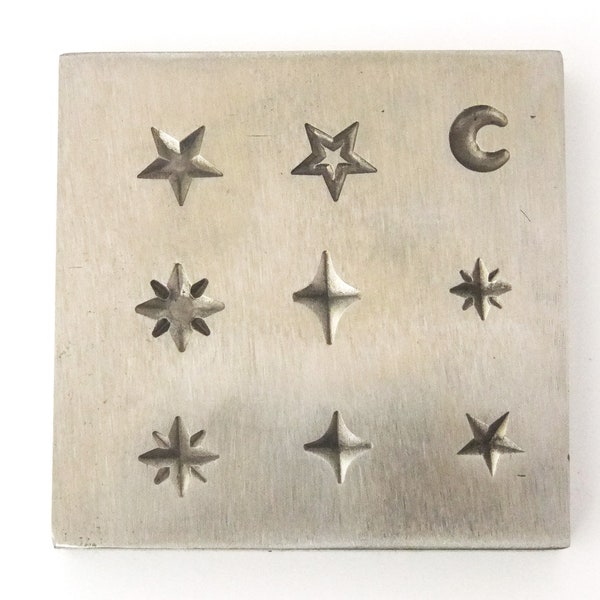 Shot Plate 9 Designs Celestial Shapes Impression dies | silversmith supplies | silversmith tools | metal stamps for jewelry Stars Moons